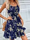 Women's Elegant Sleeveless Floral Printed Elastic Waist Strap Short Dress