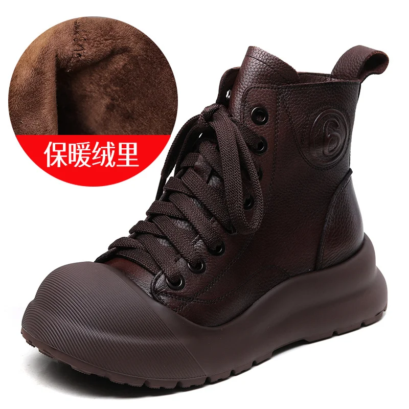 Yyvonne Cowhedular Retro Martin Boots Women Autumn And Winter New Set Leisure Short Boots With Round Head High Help Shoes
