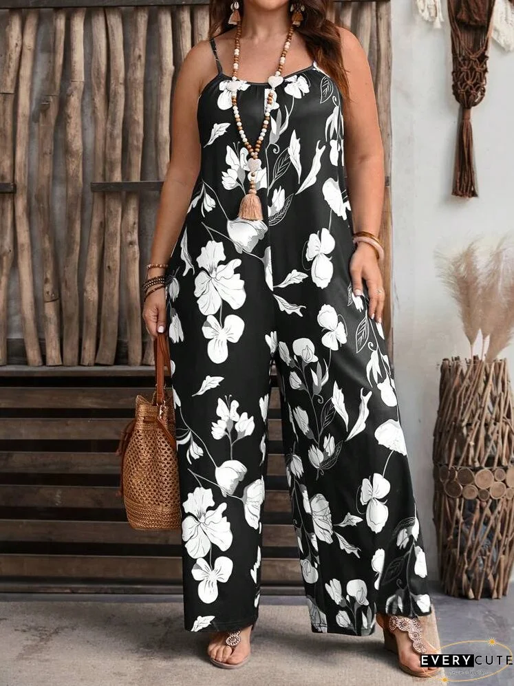 Plus Floral Print Cami Wide Leg Jumpsuit
