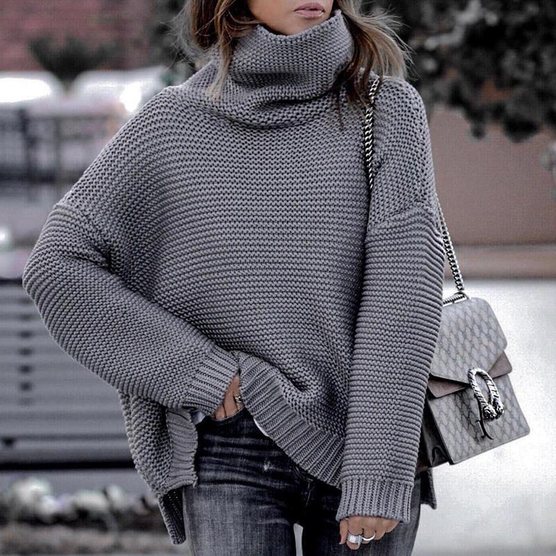 Casual Knit High Collar Long Sleeve Sweater