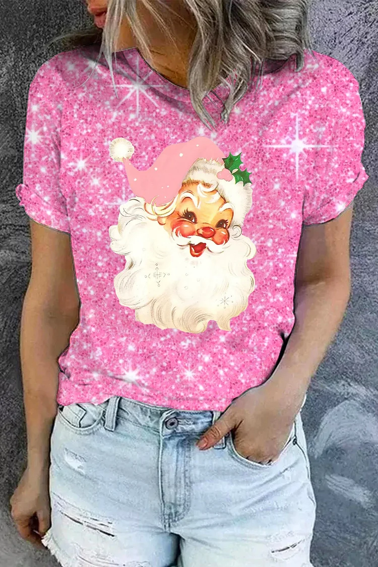 Pink Christmas Santa Print T-Shirt