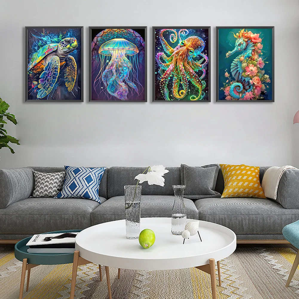 4pcs Diamond Painting - Full Round Drill - Aquatic Creatures(Canvas|30*40cm)