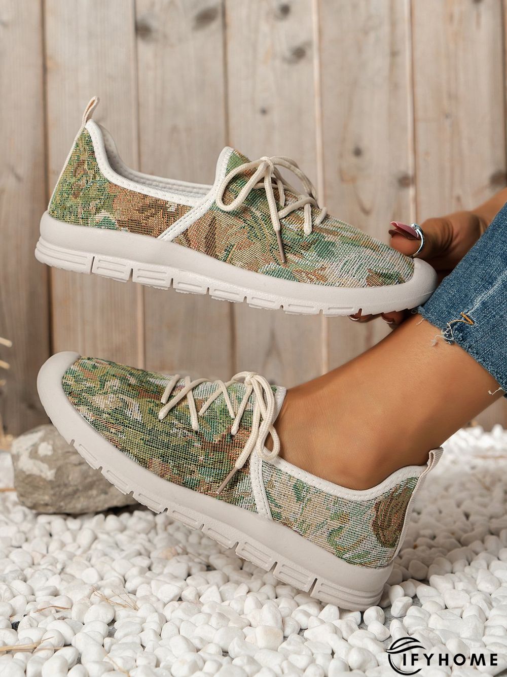 Plus Size Graphic Pattern Lace-up Front Linen Shoes | IFYHOME