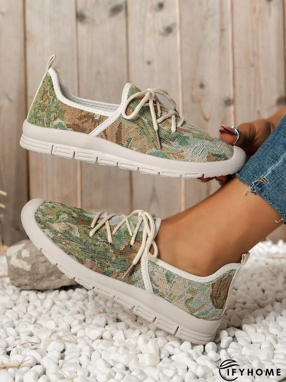 Plus Size Graphic Pattern Lace-up Front Linen Shoes | IFYHOME