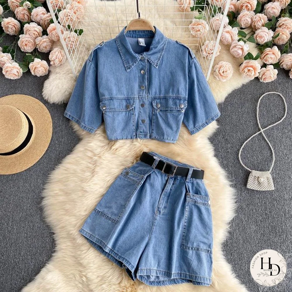 Fashion Short Denim Two-Piece Set P11692