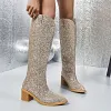 Women's Shiny Pointed Toe Full Sequin Rhinestone Knee-High Boots