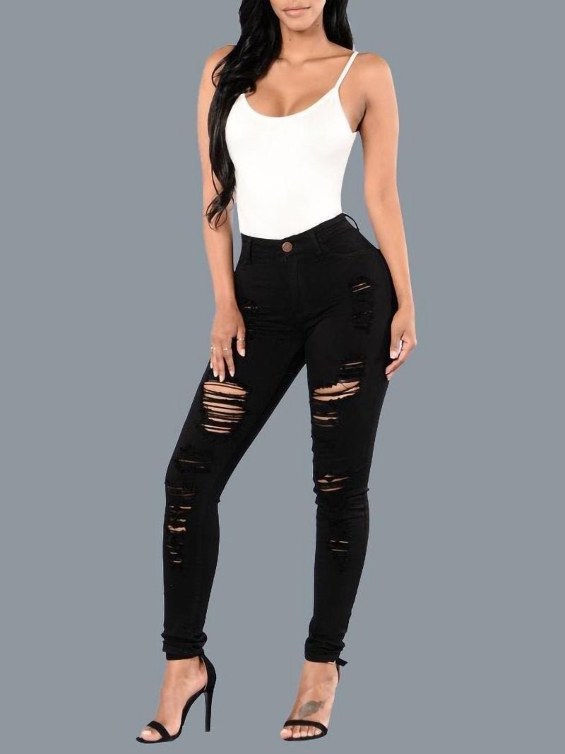 Women's Plus Size Full Length Ripped Pencil Jeans