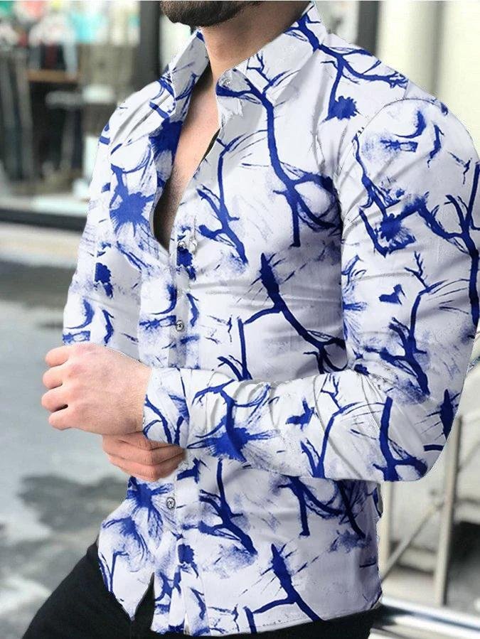 Graffiti print lapel collar long sleeve shirt