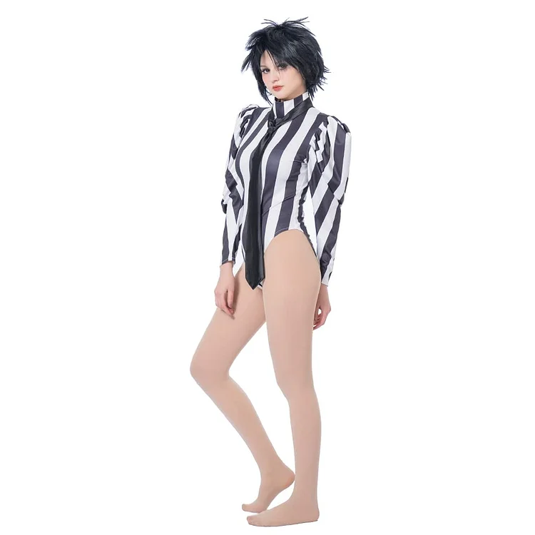 ✨In Stock✨Women's Black White Striped Jumpsuit Adult Sexy Bodysuit Cosplay Costume