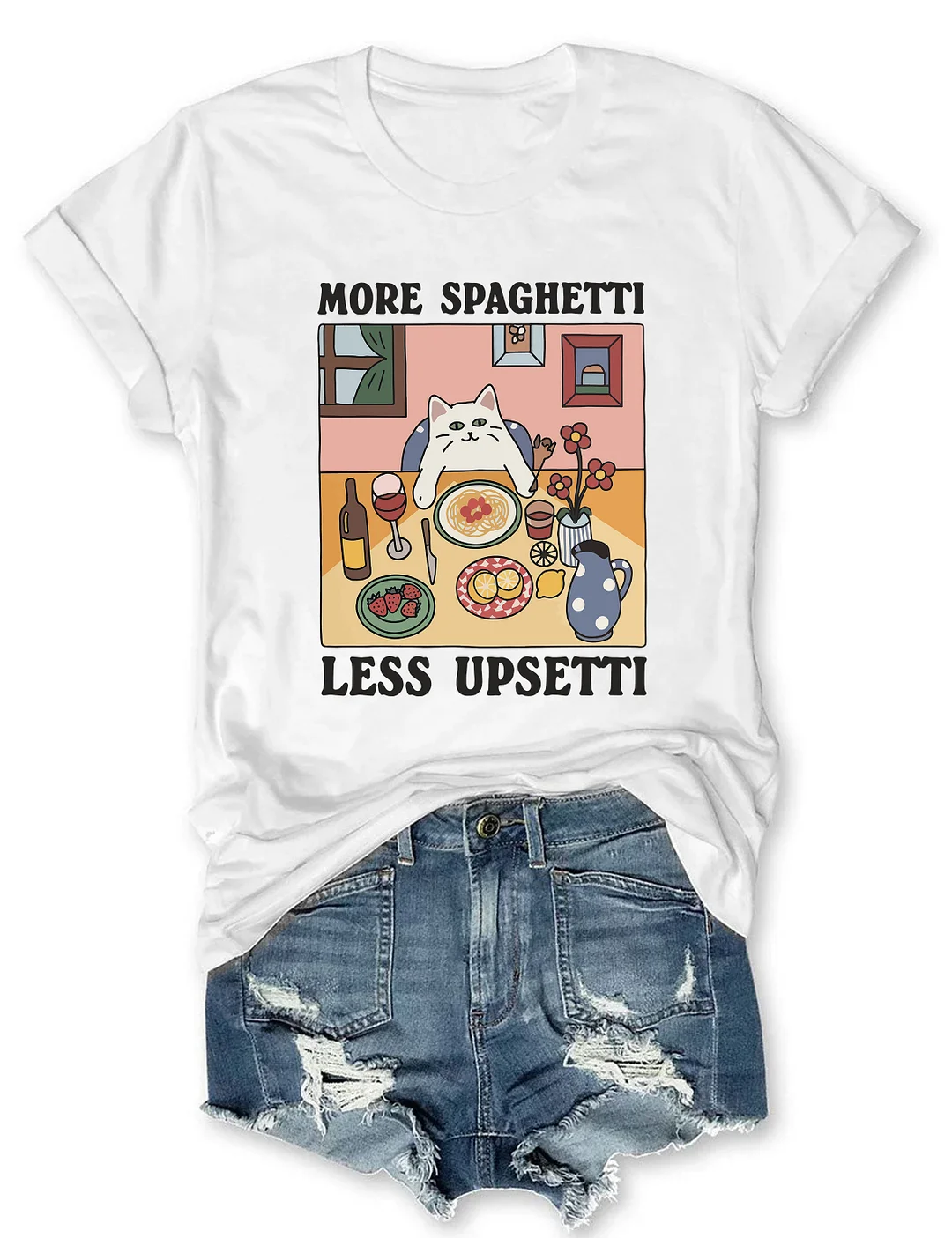 Cute Cat Art More Spaghetti Less Upsetti T-shirt