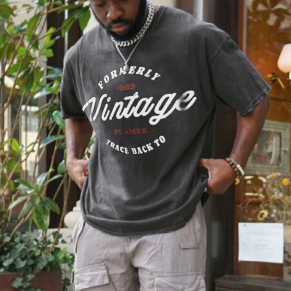 Men's Vintage Printed Casual T-Shirt、、URBENIE