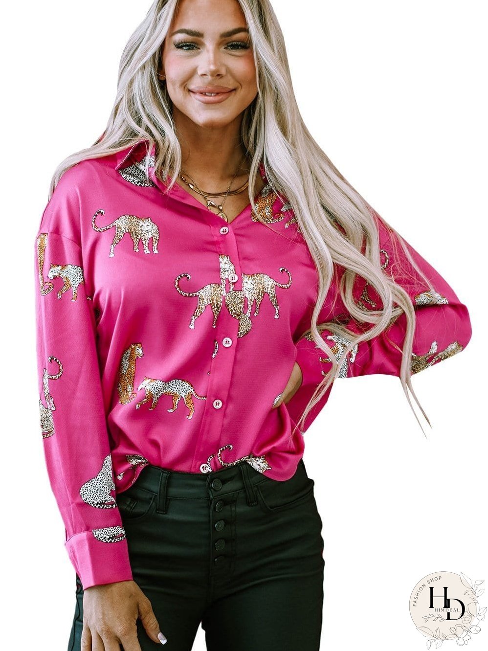 Tempting Printed Lapel Single-Breasted Long-Sleeved Blouse