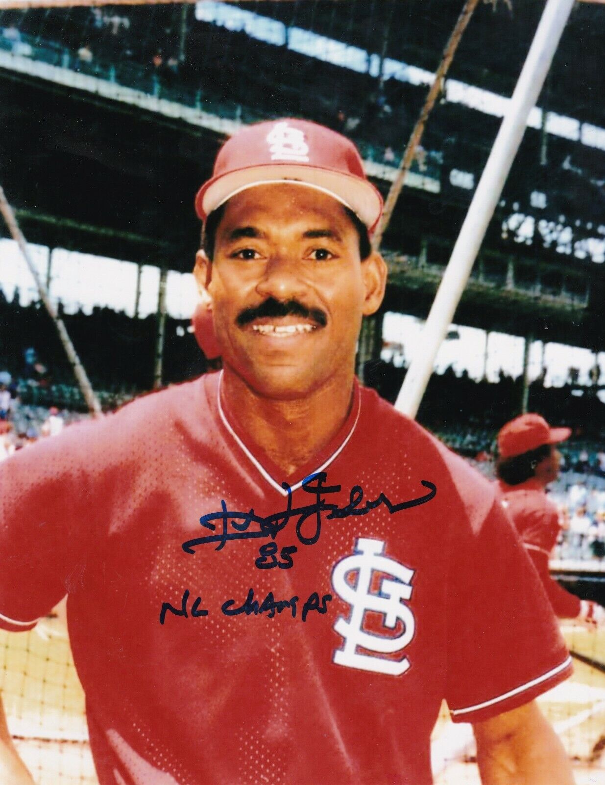 IVAN DEJESUS ST. LOUIS CARDINALS 1985 NL CHAMPS ACTION SIGNED 8x10