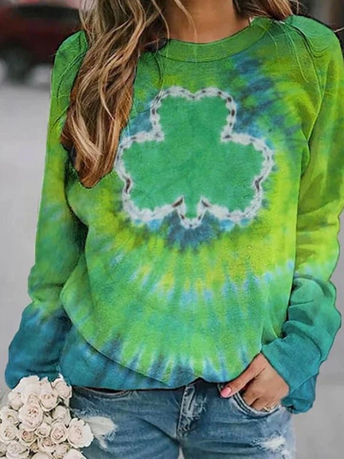 🔥Buy 2 Get 5% Off🔥Women's St. Patrick's Day Lucky Shamrocks Tie Dye Print Sweatshirt