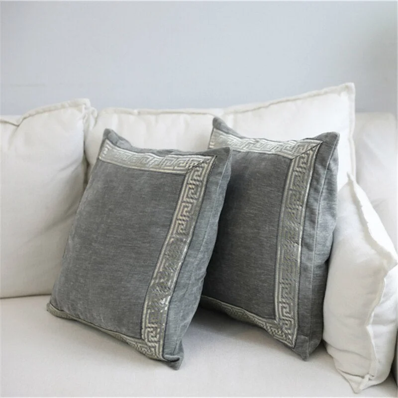 Soft Velvet Grey Cushion Cover Home Decor Blue Embroidered Pillow Case Sofa Decorative Pillows 45*45/60*60cm Throw Pillow Cover