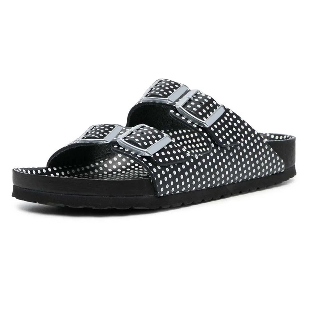 Black Summer Dot Sandals With Buckles Leather Slipper Nicepairs