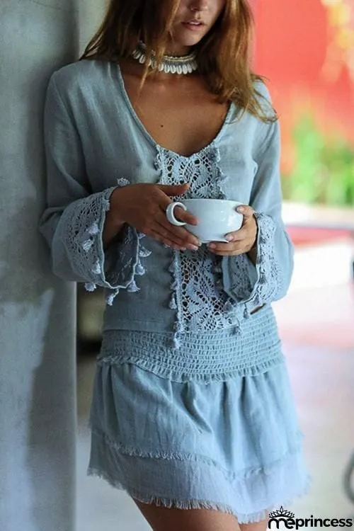 Lace Crochet Patchwork Cover T Shirt