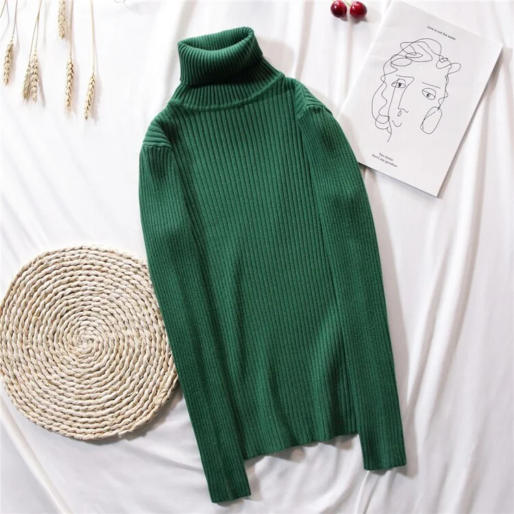 Stretch Women Sweaters Turtleneck Pullovers Soft Shirt Long Sleeve Korean Slim Sweater 2021 Spring Autumn Black Jumpers Female