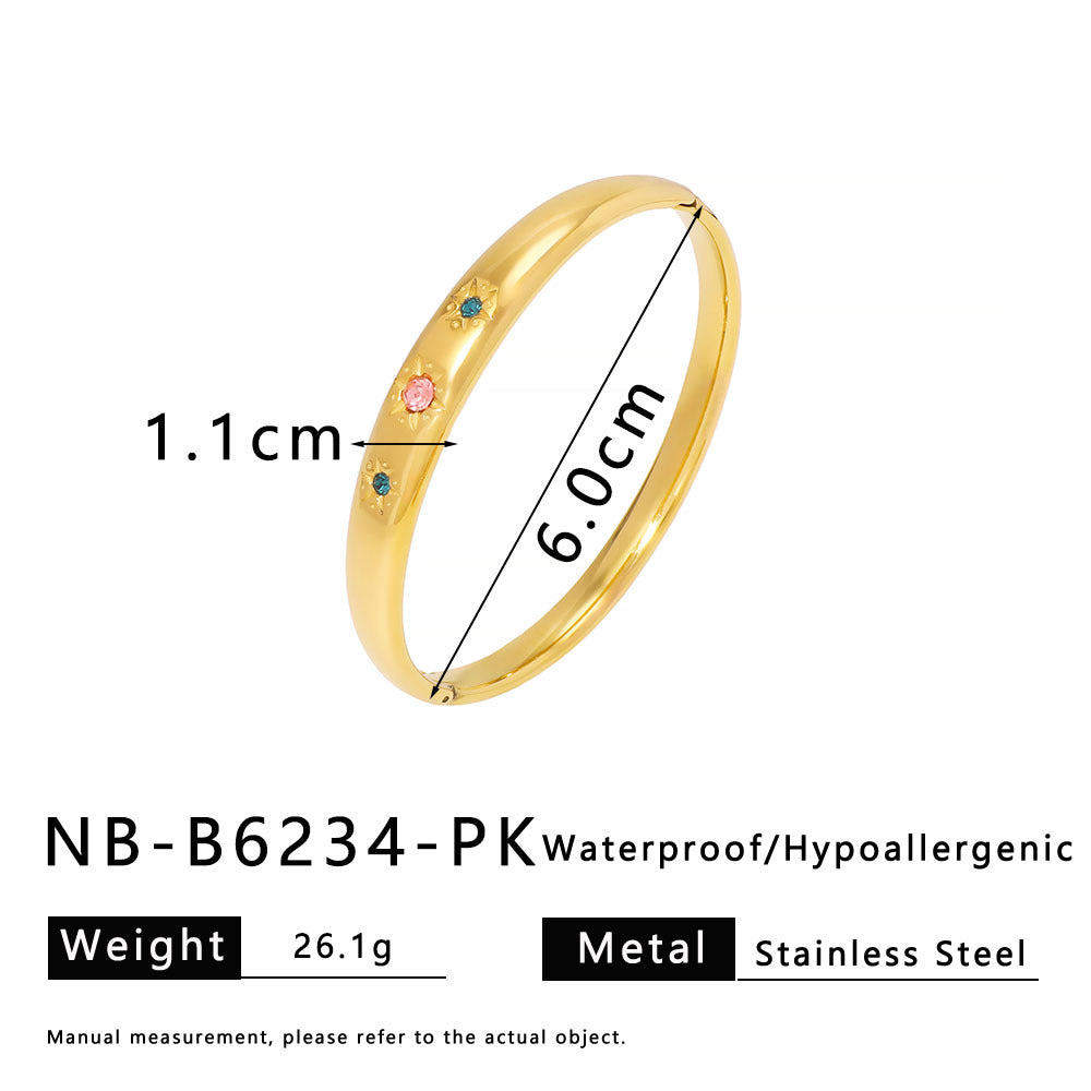 Fashion French Stainless Steel Bracelet Plated With 18K Gold And Inlaid With Zircon Shiny Retro Style Bracelet For Women