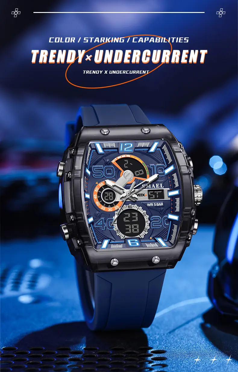 Product Introduction of Electronic Watch, SMAEL, For Men, Suitable for Students and Sports, Waterproof, Glow-in-the-Dark, Multifunctional, Outdoor Personality Square Style, 8109, Men's Watch 1