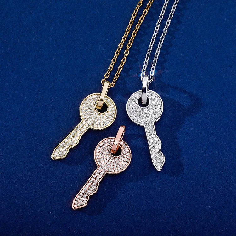 Iced Out Key Lock Pendant Necklace For Women-VESSFUL