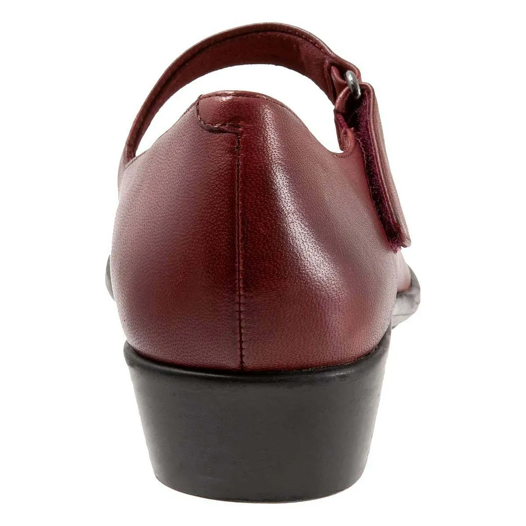 Maroon Round Toe Block Low Heel Velcro Women Mary Jane Shoes