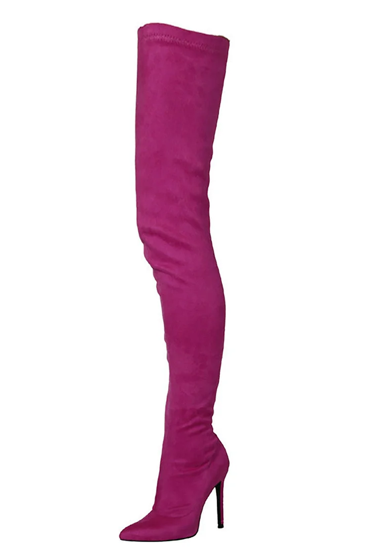 Stretchy Velvet Thigh High Pointed Toe Stilletto Boots