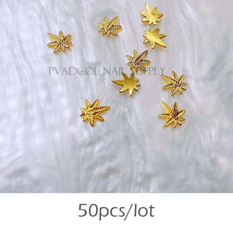 20pcs Weed Leaf Nail Charms Gold Glitter 3D Nail Art Rhinestone Alloy Luxury Nails Press On Manicure Decoration