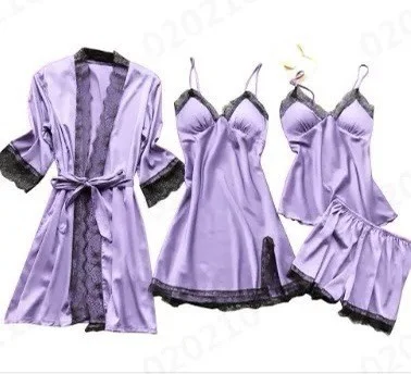 Uveng Uveng Woman Sexy Pajamas Four-Piece Korean Set Of Hanging Pajamas Women Homewear With Chest Pajamas Pajamas Pajamas 2103