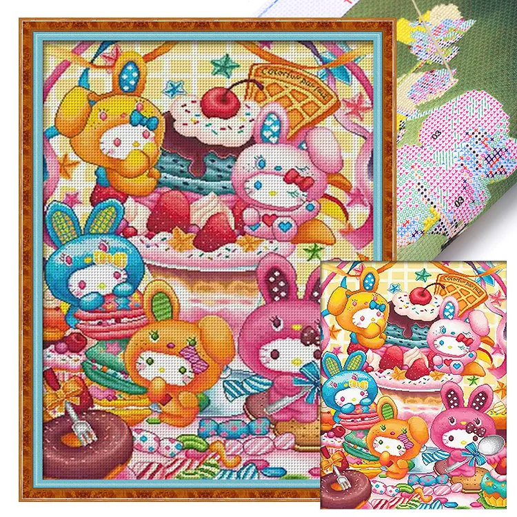 『KS Brand』Hello Kitty - 18CT Stamped Eco-Friendly Cotton Thread Cross Stitch(62*44cm)(104Colors)