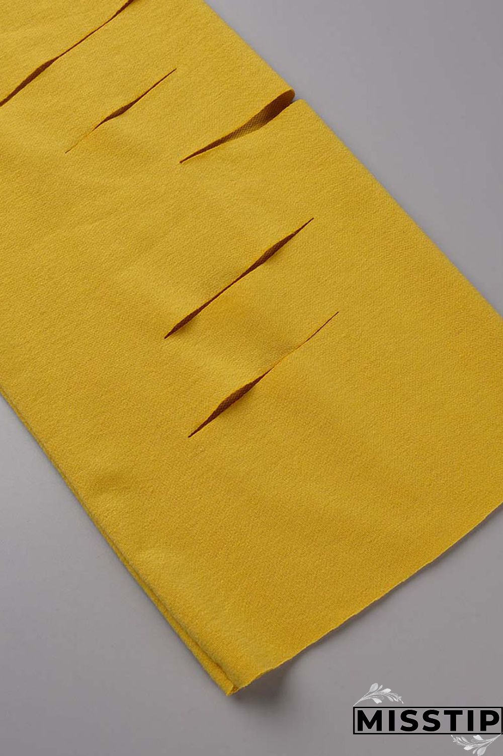 Yellow Casual Street Solid Ripped Hollowed Out Patchwork Oblique Collar Long Sleeve Two Pieces