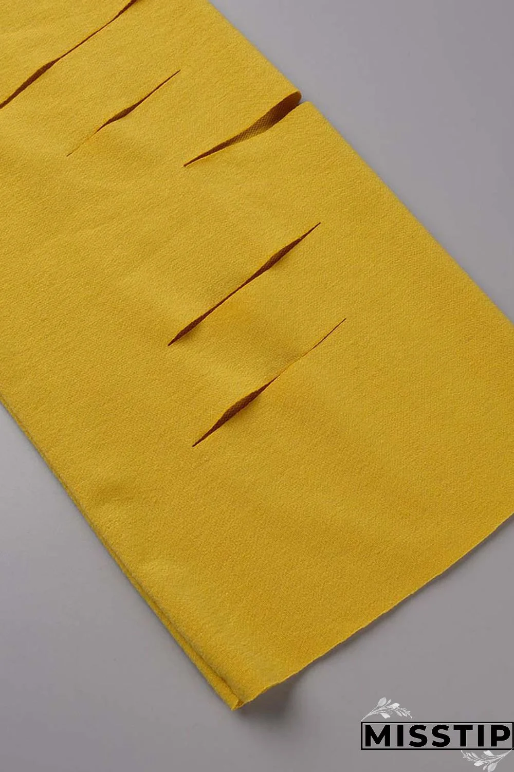 Yellow Casual Street Solid Ripped Hollowed Out Patchwork Oblique Collar Long Sleeve Two Pieces