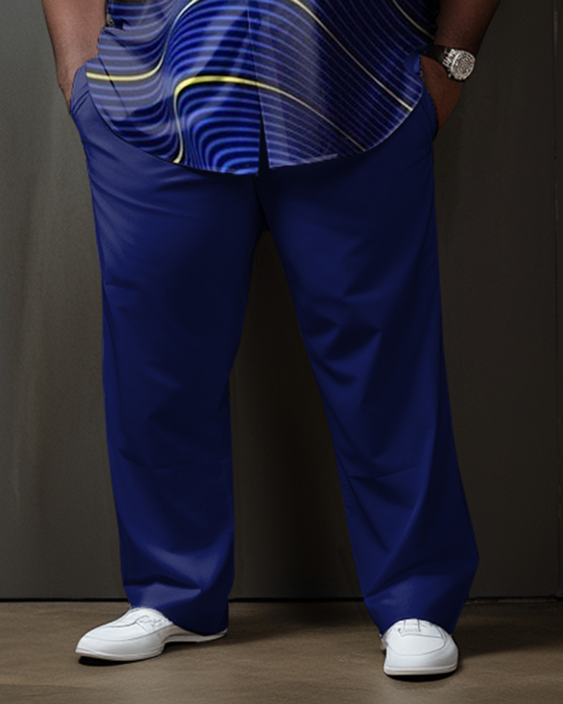 Blue Men's Ombre Art Plus Size Long Sleeve Walking Set