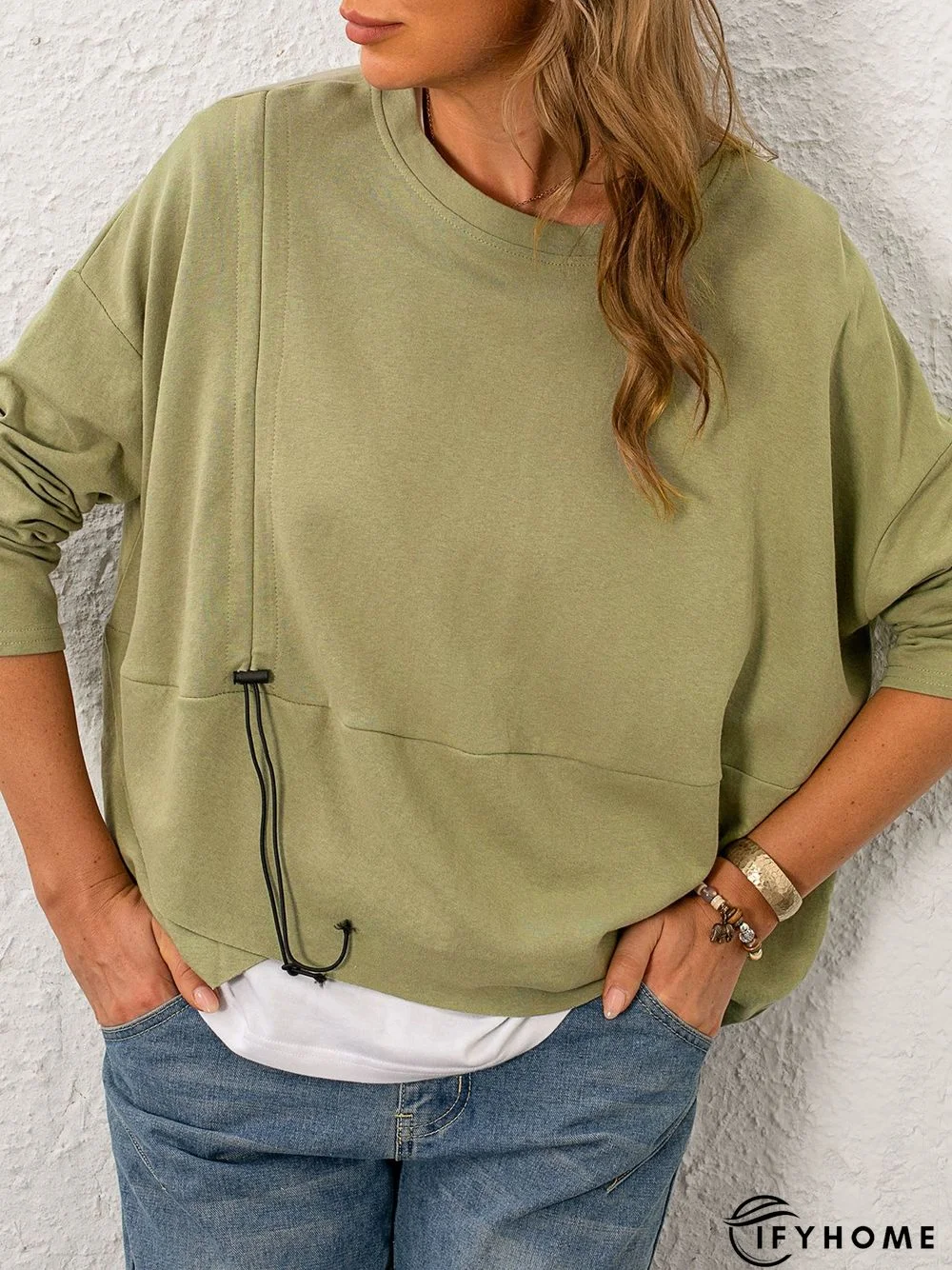 Casual Solid Crew Neck Sweatshirt | IFYHOME