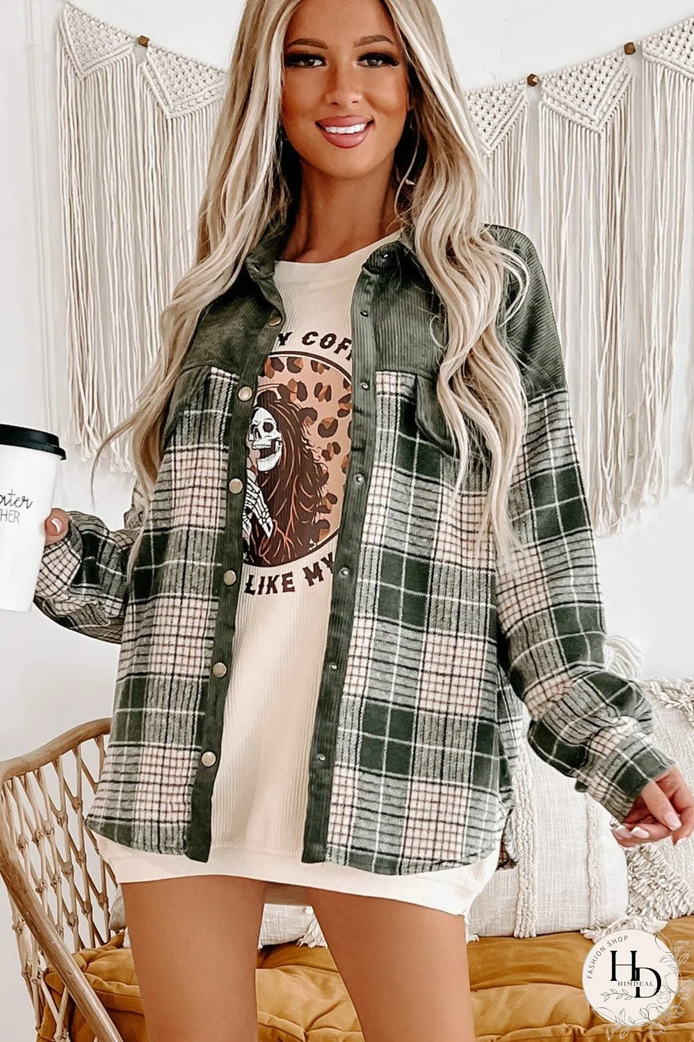 Plaid Zip-Up Hooded Coat with Pockets