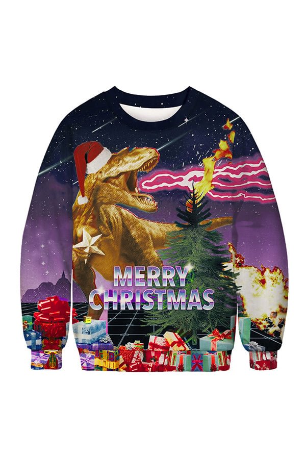 Fire Dinosaur Ugly Christmas Sweatshirt-elleschic
