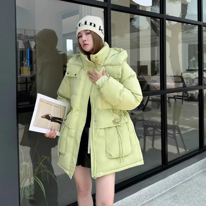 Woherb Sweet Crescent Buckle Down Jacket Women's Short Style 2024 Winter Fashion Thick Warm Hat Small White Duck Down Coat-Outfit Ideas