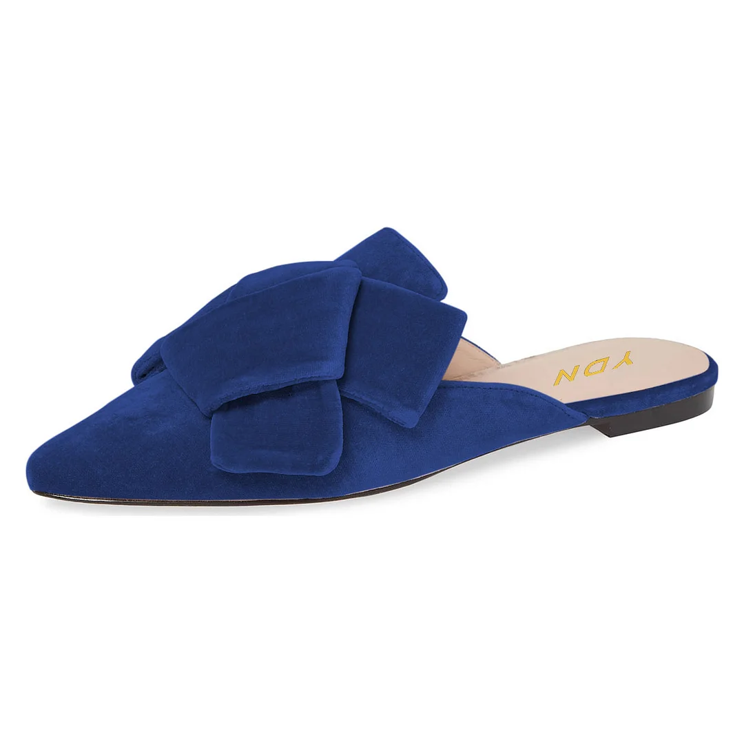 YDN Chic Blue Flats Pointed Toe Women's Mules Shoes with Knot