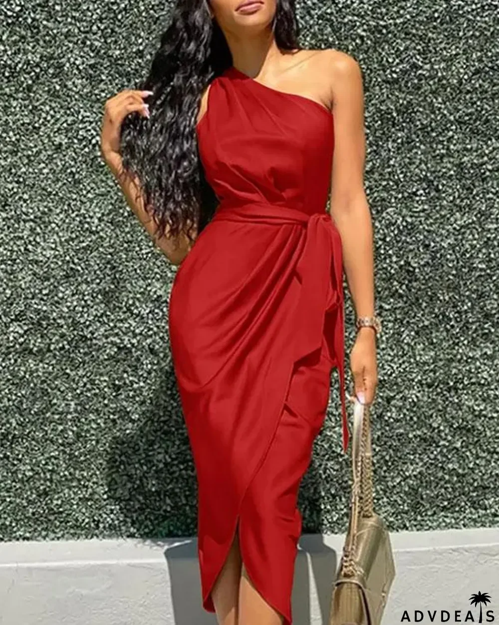 Oblique Shoulder Sheath Party Dress