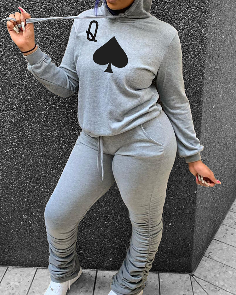 Playing Card Print Hooded Top & Pants Set