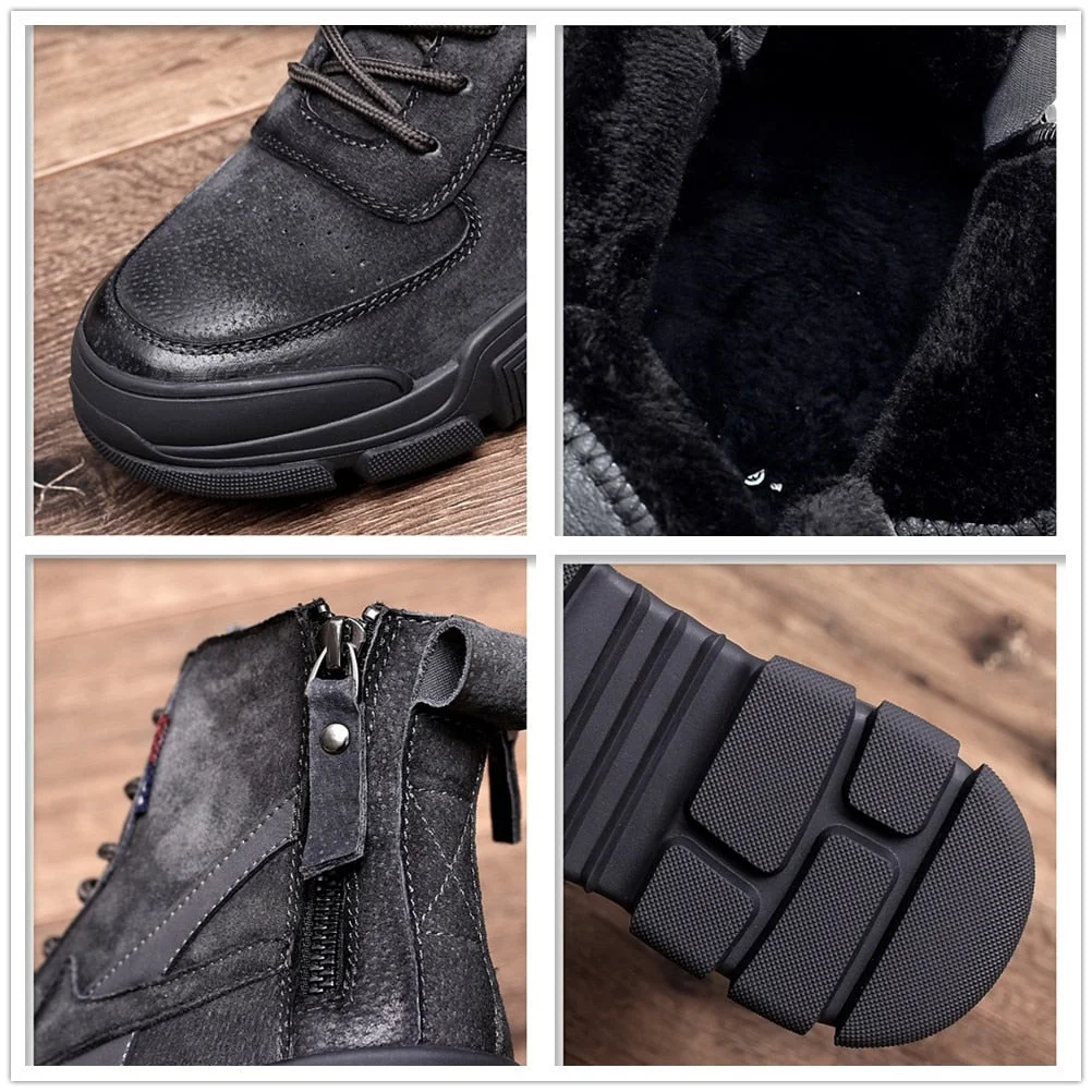 Retro Ankle Boots mens Warm Comfortable Wear-resistant Sole shoes Man Winter Motorcycle Boots back zip Male Walking Boots New