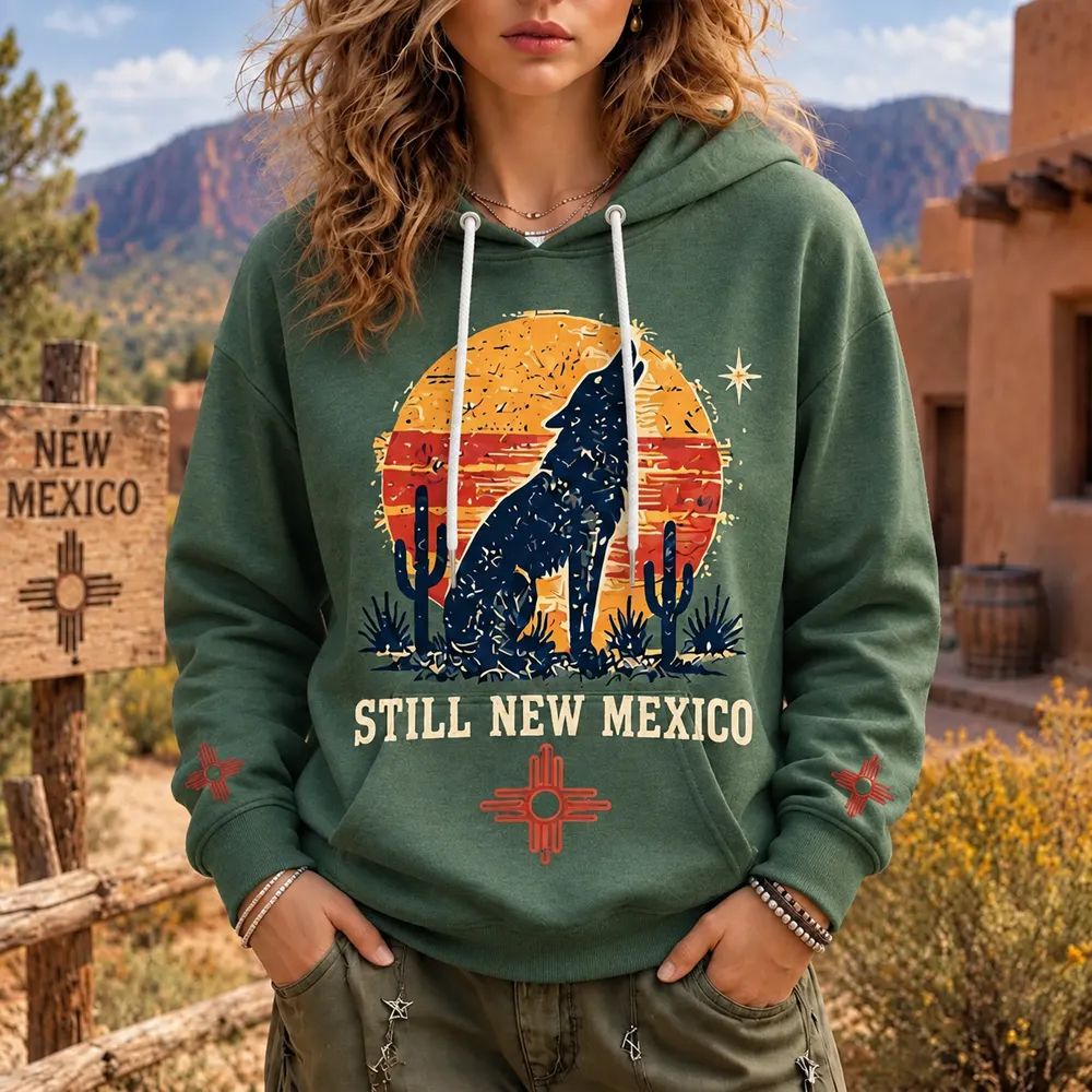 Comstylish Women's New Mexico Sunset Wolf Howling Hoodie