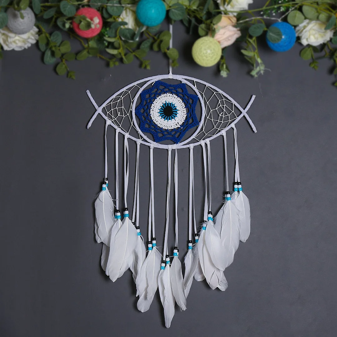 Evil Eye Dream Catcher Boho Room Decor Handmade Eye Wall Decor Blue Feather Dreamcatcher Wall Hanging Wall Art Living Room Gift