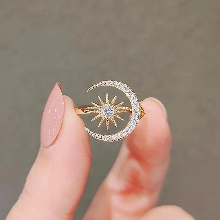 Luxury zircon moon sun open women's adjustable ring simple fashion ring