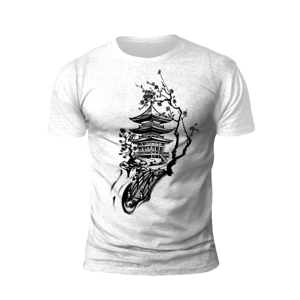 Ink Pagoda Serenity: Zen and Nature T-Shirt
