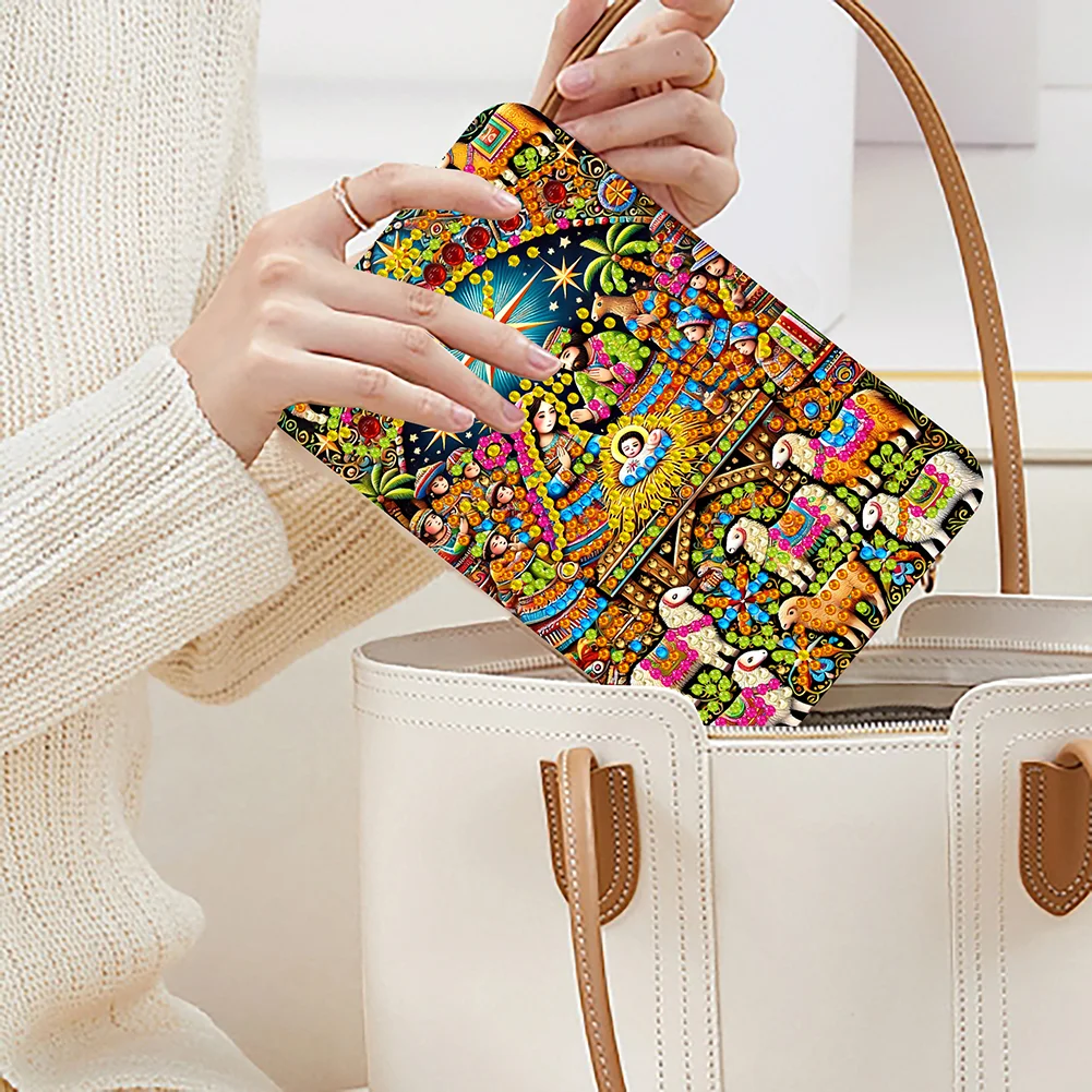 DIY Diamond Art Shiny Crystal Mirror Lightweight Standing Makeup Mirror (Prayer)