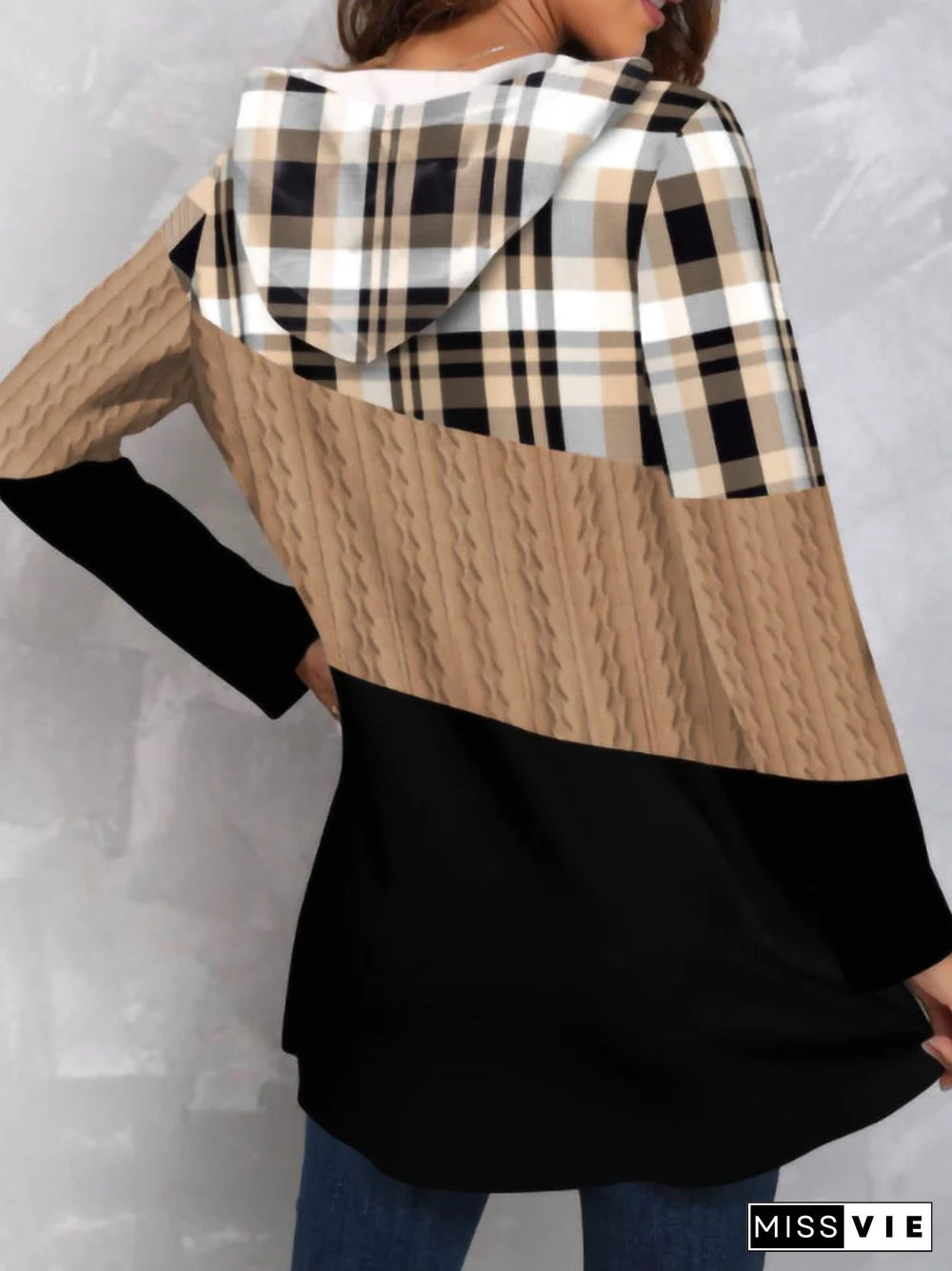 Women's Long Sleeve Printed Plaid Sweater