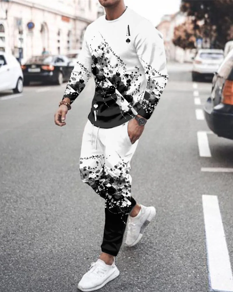 men's casual poker printed sports long-sleeved suit