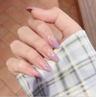 24pcs/Set Punk Fake Nails Short Design Fire Pattern False Nails Girls Finished Full Nail Decal Beauty Artificial Nail Art Tips-Nail Inspo