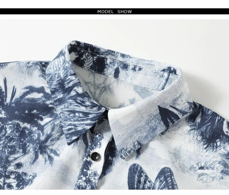 Women's New Ink Printed Mid-length Shirt Collar Short Sleeve Dress